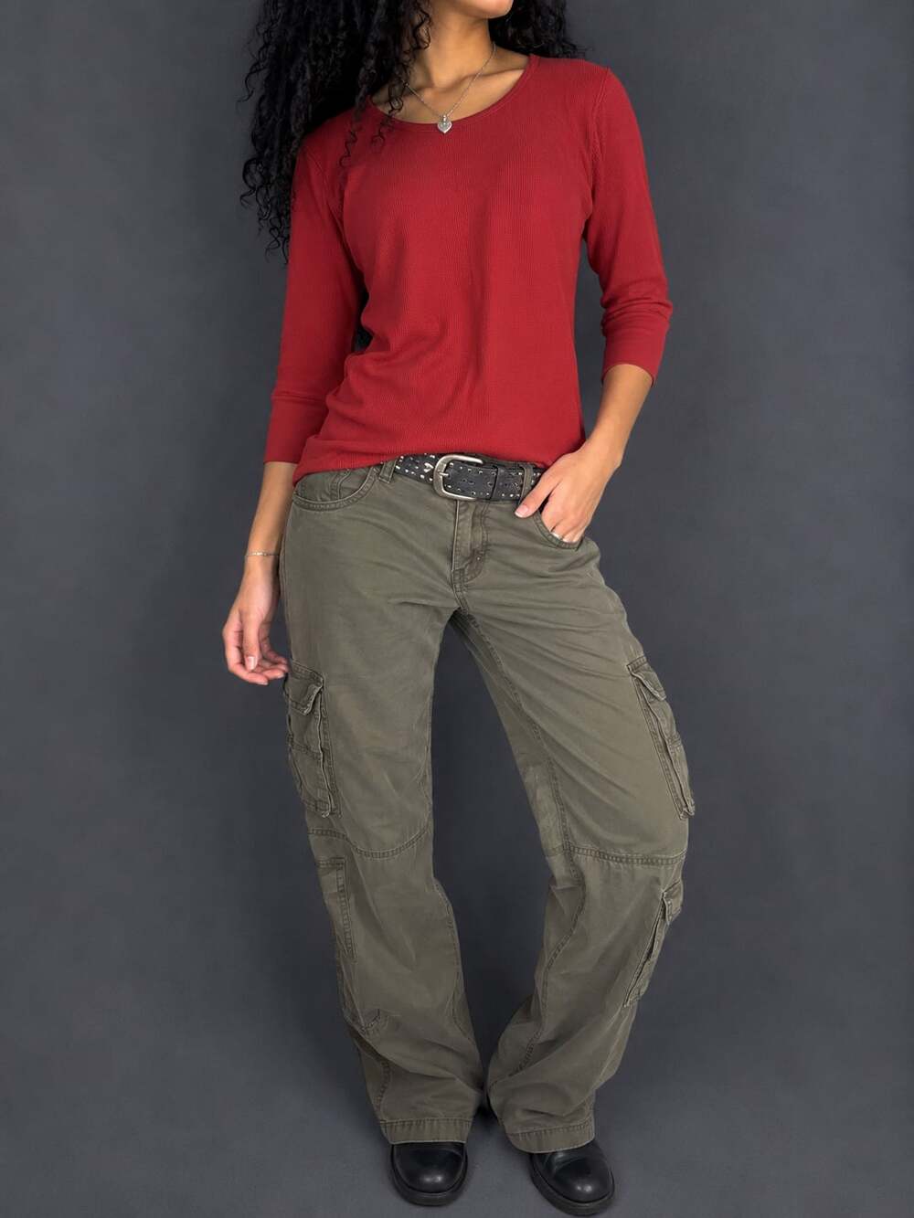 Active Basic California Red Waffle Knit Long Sleeve Thermal Top Size 2XL